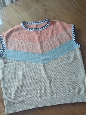 Colorblock Knit Sleeveless Top - Coral, Light Blue, Cream